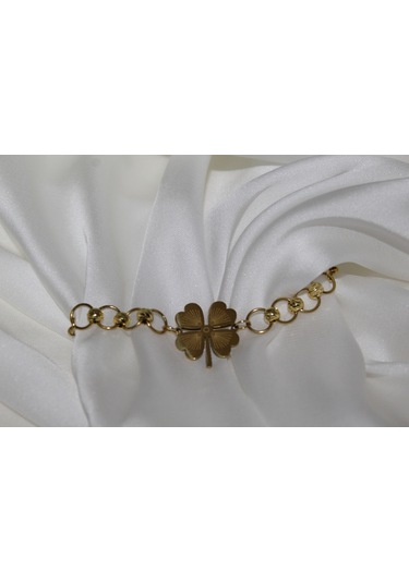 Dört Yapraklı Yonca Zincirli Çelik Bileklik Zarif Ve Anlamlı Tasarım Gold Renk Kadın Bileklik Künye Gold