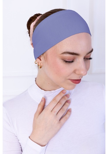 Kaymayan Silikonlu Bandana Bone Mavi - Kadın Tesettür Dikişsiz Kaymaz Geçme - Sportif Saç Bandı Mavi