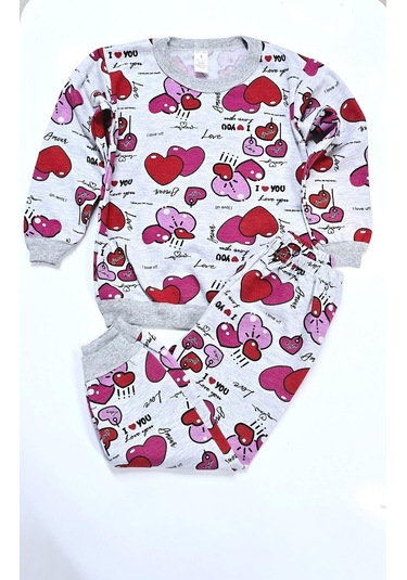 Kalpli Kız Çocuk Pijama Takım Gri