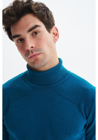 Arma Erkek Slim Fit Likralı Akrilik Kumaş Boğazlı Yaka Triko Kazak K0kro0862 Mavi