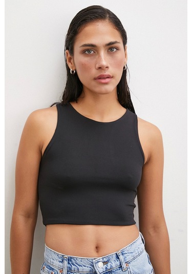 Never More Basic Crop Top Siyah Siyah