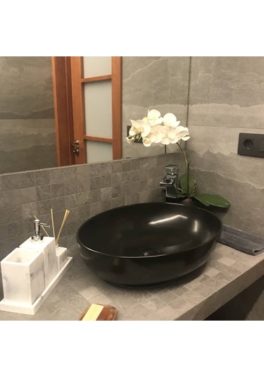Idevit Mat Siyah Çanak Tezgahüstü Daire Lavabo 46CM Hariç