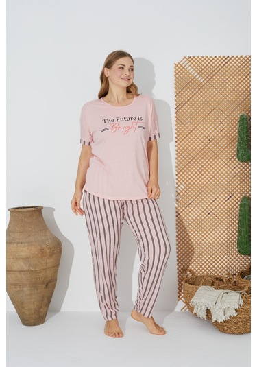 Estiva 24071 Büyük Beden Kadın Kısa Kol Pijama Takımı 001