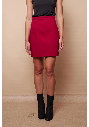 Kadın Hafif Likralı Kumaş Yüksek Bel Anvelop Kruvaze Hafif Mini Kalem Etek-bordo Bordo