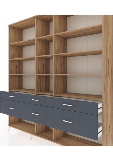Hyperion Dolap 12 Raflı 6 Çekmeceli 220x44x243 Çam-çam/antrasit Atlas Çam/antrasıt