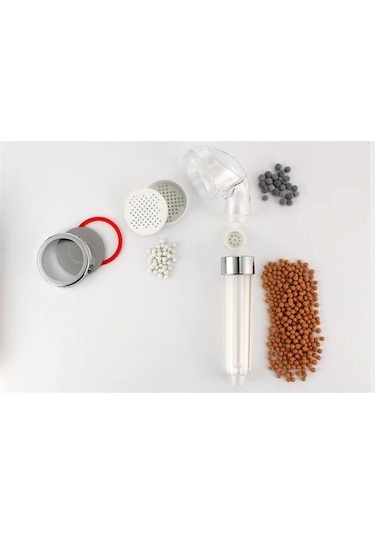 Kustar Filtreli Ve Su Tasarruflu Arıtmalı Duş Başlığı Seti Boncuklu Başlık Hortum Ve Mafsal Set