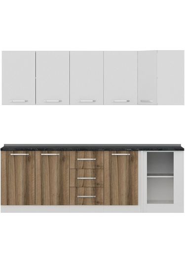 Minar 240cm Köşe Mutfak Dolabı - Beyaz/dore K240-d4