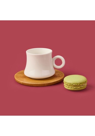 Mien Bambu Tabaklı Dar Fincan Seti - Açık Kahverengi / Beyaz - 100 Ml Açık Kahverengi / Beyaz