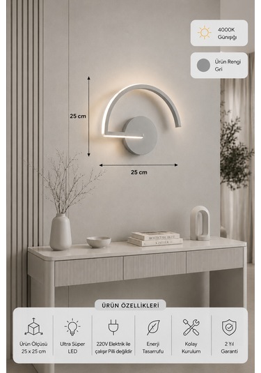 Mori Modern Led Duvar Apliği Günışığı Gri