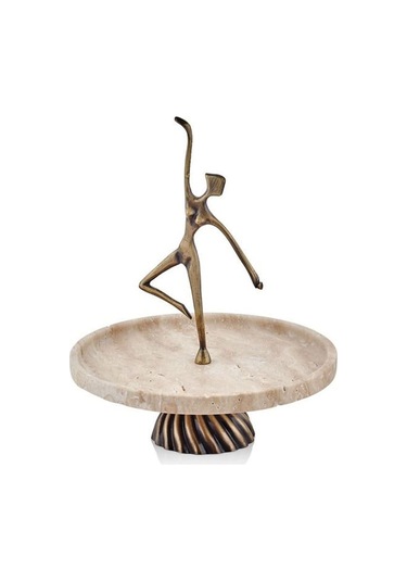 Evza Burgu Ayaklı Balerin Figürlü Sunumluk Traverten Bronz