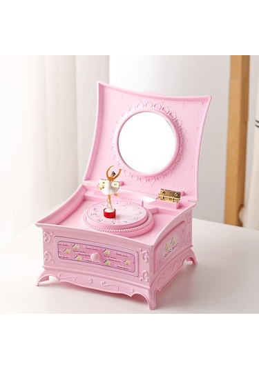 Yunboo Pembe Balerina Figürlü Döner Müzik Kutusu - Sarımsaklı Mekanik Sesli Dekoratif lik Eşya - 16x13.6x9.1 Cm - Ev Dekoru Ve Özel Günler İçin
