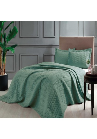 Taç Glory Çift Kişilik Yatak Örtüsü Yeşil Altın - Gold