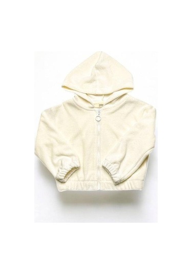 Kız Çocuk Kapüşonlu Peluş Hırka-14855 Ekru