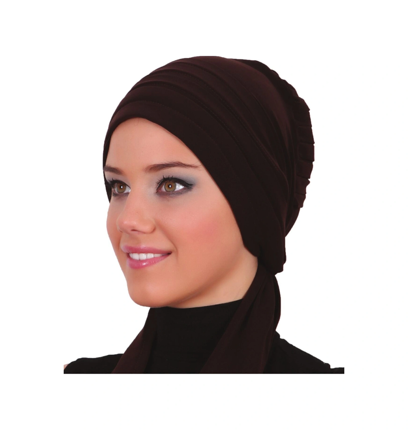 Pileli Bağlama Kahve Hazır Türban Tesettür Bone Kahve