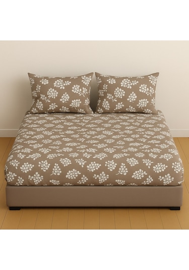 Çift Kişilik Desenli Lastikli Çarşaf Seti 160x200 Cm + 2 Adet Yastık Kılıfı 50x70 Kahve