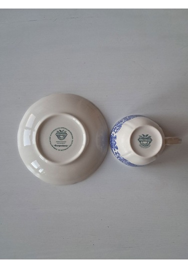 Vintage Burgenland Çiçek Desenli Antika Çay Fincanı Seti Mavi Mavi