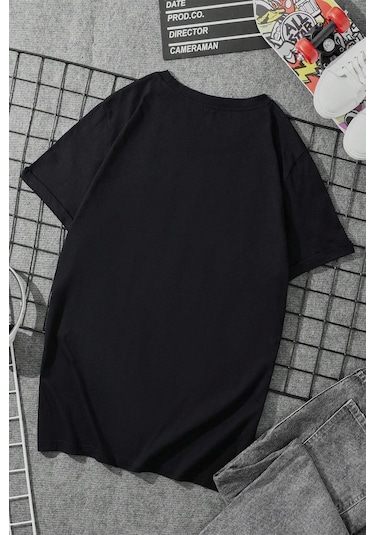 Pamuklu Miami Baskılı Oversize T-shirt Siyah