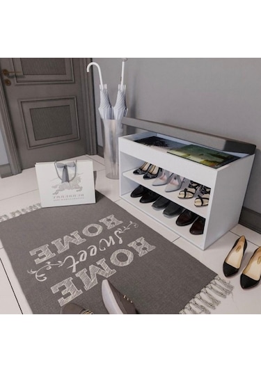 Merlin Mobilya Side 2 Katlı Puf Oturaklı Ayakkabılık Antrasit - Beyaz