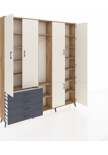 Arges Dolap 14 Raflı 4 Çekmeceli Tek Askılı 220x30x243 Çam-aytaşı/antrasit Aytası/antrasıt