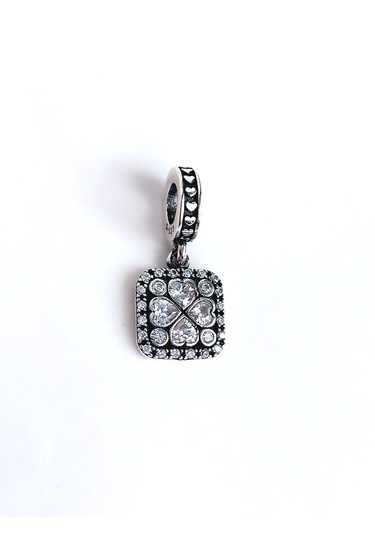 Gümüş Işıltılı Kare Beyaz Kalp Pan Tasarım Bileklik Uyumlu Charm