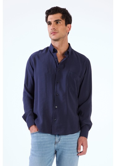 Lacivert Modal Düz Renk Regular Fit Erkek Gömlek Lacivert