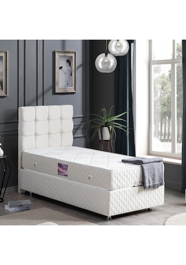 Setaymobilya Baza, Duke Krem Tek Kişilik Baza + Başlık+ Ortopedik Yatak