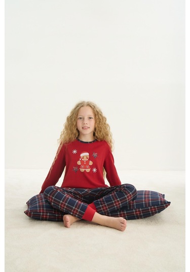 Kız Çocuk Garson Uzun Kol Kırmızı Pijama Takım C4t4n7o8 001
