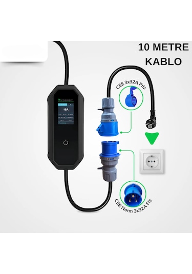 7 KW 32A Türkçe Menü 10 M Elektrikli Araç Şarj İstasyonu Taşınabilir