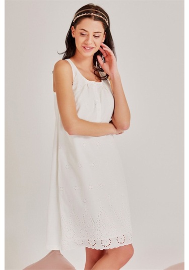 Magic Form 36110 Kadın Ekru Brodeli Lohusa Gecelik Sabahlık Takım