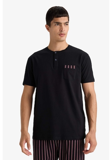 Defacto Pijama Takımı Regular Fit Kısa Kollu Üst Çizgili Uzun Alt F4884ax25aubk81 Siyah