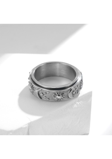 Gümüş Erkekler Dönebilen Yıldız Ay Güneş Kadın Yüzükleri Moda Çift Yüzük Dekompresyon Takı Hediye Erkek Kız Yüzük 13 Gümüş