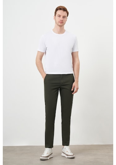Morven Erkek Haki Yazlık Pileli Slim Fit Chino Pantolon Haki