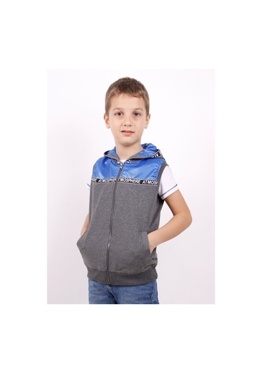 Toontoy Erkek Çocuk Şeritli Kapüşonlu Yelek Saks