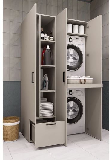 Mdf Çamaşır Makinesi Ve Kurutma Makinesi Dolabı Ütü Masalı Kapaklı Kumbeji Kumtaşı