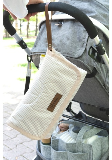 Mordesign Bebek Çanta Alt Açma Minderi, Alt Değiştirme Pedi, Taşınabilir Bakım Çantası, Clutch Seri,kahverengi Ekru Zg959-1 Ekru