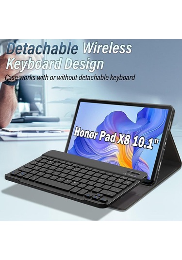 Honor Pad X8 / X8 Lite 10.1 Uyumlu Bluetooth Özellikli Standlı Kalem Bölmeli Klavyeli Kılıf