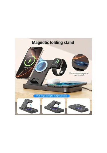 Topshop1 Beyaz 30w Alarmli Kablosuz Sarj Cihazi 6si 1 Arada Rgb Karanlikta Parlayan Hizli Sarj Istasyonu İphone Uyumlu İwatch İcin