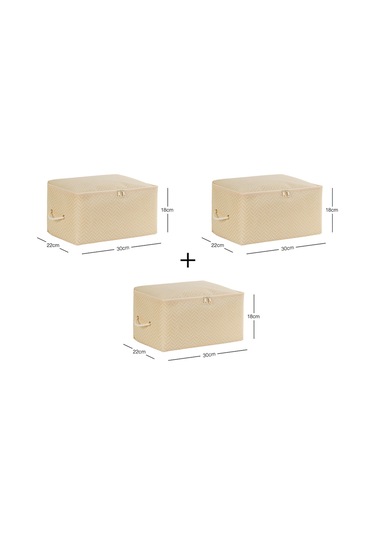 Ocean Home Textile 3'lü Küçük Boy Bej Balıksırtı Hurç Set 30 x 22 x 18 cm