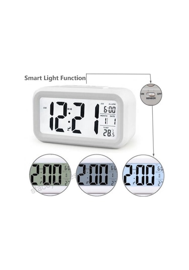 Işık Sensörlü Termometreli Alarmlı Dijital Masa Saati (330958218)