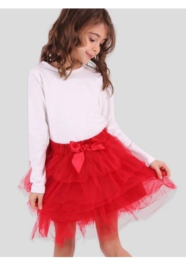 Kız Çocuk Kat Kat Tüllü Tütü Etek-14368 Kırmızı