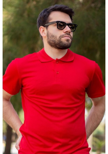 Erkek Kırmızı Petek Tam Esnek Likralı Rahat Ribana Kol Polo Yaka T-shirt 24eplysnsp 001