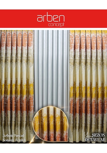 Arben Concept Pascal Pano Fon Perde / Ölçünüze Özel Dikim Hardal