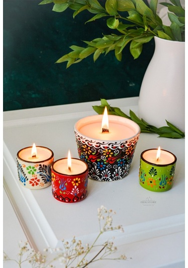 Etnik Çini Desenli Soya Wax Ahşap Fitilli Kokulu Dekoratif Mum Ta