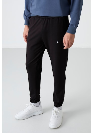 Tommy Life Petrol - Siyah Casual O Yaka Lastik Paça Pamuklu Erkek Oversize Eşofman Takımı - 85120 Petrol Mavi