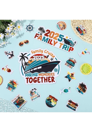 Geeroyoo 2025 Retro Gemi Turu Manyetik Kapı Sticker 18'li Set - Aile Turu Dekorasyonu, Araba Buzdolabı Uyumlu, Festivite Ve Tatil Temalı Grafikler
