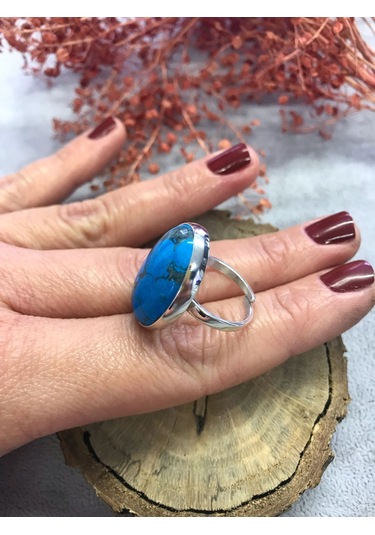 Turkuaz Taşlı Gümüş Yüzük 925 Ayar Doğal Taş Ayarlı Yüzük