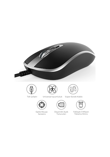 Lecoo MS104 USB Kablolu 1600DPI 4 Tuşlu PC, Mac, Dizüstü Bilgisayar ile Uyumlu Optik Mouse