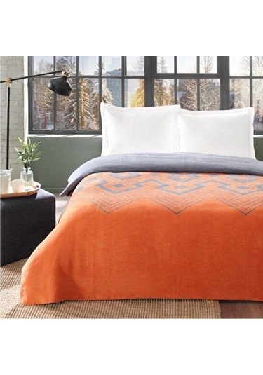 Taç Terry Turuncu Çift Kişilik Pamuk Battaniye Çok Renkli