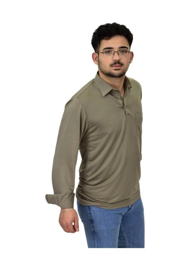 Erkek Gömlek Yaka Uzunkol Tişört T6063 Bgl-st04542 Vizon