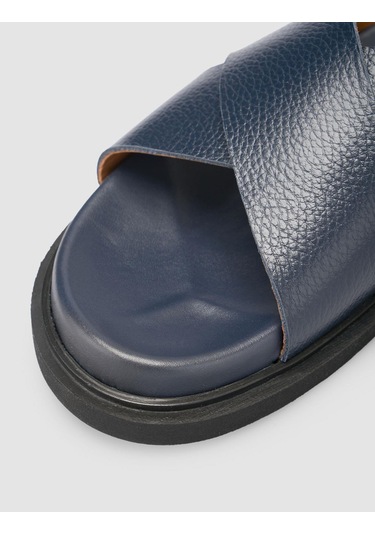 %100 Hakiki Deri Lacivert Erkek Terlik Lacivert